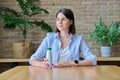 Young woman drinking fermented milk product from bottle Royalty Free Stock Photo