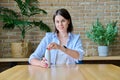 Young woman drinking fermented milk product from bottle Royalty Free Stock Photo