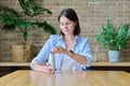 Young woman drinking fermented milk product from bottle Royalty Free Stock Photo