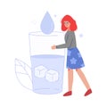 Young Woman Drinking Fresh Clean Water from Big Glass to Keep Body Healthy Vector Illustration Royalty Free Stock Photo