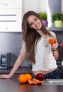 Young woman drinking fresh juice Royalty Free Stock Photo