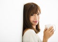 Young Woman drinking hot latte coffee Royalty Free Stock Photo