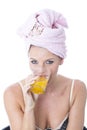 Young Woman Drinking Orange Juice After Shower Royalty Free Stock Photo