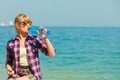 Young woman drinking water outdoor Royalty Free Stock Photo