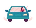 Young Woman Driving Car, Trip to Work or Shopping. Female Driver Character Use Transport Sharing Service Royalty Free Stock Photo