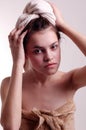 Young woman drying hair with towel Royalty Free Stock Photo