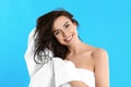 Young woman drying hair with towel Royalty Free Stock Photo