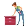 Young woman dusting flat vector illustration