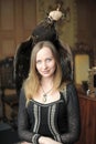 Young woman with an eagle behind Royalty Free Stock Photo