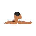 Young woman Ear Pressure Pose, Halasana Variation Knees to Floor