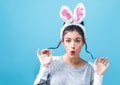 Young woman with Easter rabbit ears Royalty Free Stock Photo