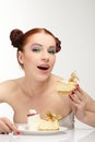 Young woman eat tasty cake Royalty Free Stock Photo