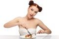 Young woman eat tasty cake Royalty Free Stock Photo