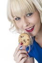 Young Woman Eating a Chocolate Chip Cookie Biscuit