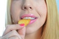 Young woman eating crisps Royalty Free Stock Photo