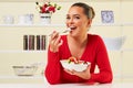 Young woman eating diet salad healthy weight loss food