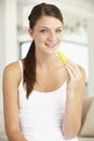 Young Woman Eating Fresh Pineapple Royalty Free Stock Photo