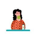 Young woman eating green apple, cartoon girl with fruit snack Royalty Free Stock Photo