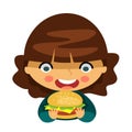 Young woman eating hamburger