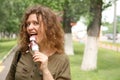 Young woman eating ice-cream Royalty Free Stock Photo