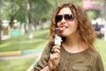 Young woman eating ice-cream Royalty Free Stock Photo