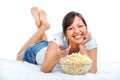 Young woman eating popcorn Royalty Free Stock Photo