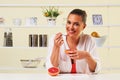 Young woman eating snack healthy fruit grape diet lunch Royalty Free Stock Photo