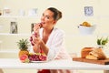 Young woman eating various fruit eating healthy on a diet Royalty Free Stock Photo