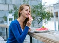 Young woman eating watermelon Royalty Free Stock Photo