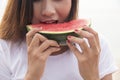 Young woman eating watermelon. Summer Concept Royalty Free Stock Photo