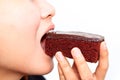 Young woman eatting is brownie Royalty Free Stock Photo