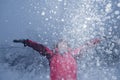 woman with snow flake flying Royalty Free Stock Photo