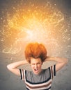 Young woman with energetic exploding red hair Royalty Free Stock Photo