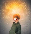 Young woman with energetic exploding red hair Royalty Free Stock Photo