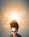 Young woman with energetic exploding red hair Royalty Free Stock Photo