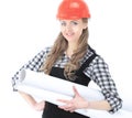 Young woman engineer architect with the drawings. Royalty Free Stock Photo