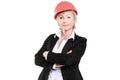 Young woman engineer architect with the drawings. Royalty Free Stock Photo