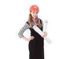 Young woman engineer architect with the drawings. Royalty Free Stock Photo