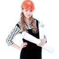 Young woman engineer architect with the drawings. Royalty Free Stock Photo