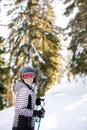 Young woman enjoing Winter Day of Skiing Fun in the Snow Royalty Free Stock Photo