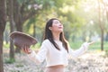 Young woman enjoying garden in Spring day Royalty Free Stock Photo