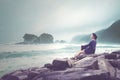 Young woman enjoying a Papuma beach view Royalty Free Stock Photo