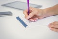 Young woman enjoying successful day at work Royalty Free Stock Photo