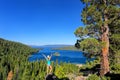 Young woman enjoying the view of Emerald Bay at Lake Tahoe, Cali Royalty Free Stock Photo