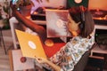 Young woman enjoying vinyl music at home with headphones Royalty Free Stock Photo