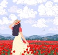 Young Woman Enjoys the Poppies Field Royalty Free Stock Photo