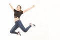 Young women exercise by jumping. Asian Female jumping. girl jumping over isolated white background. Movement speed