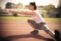 Young woman exercise outside. Stretching first.