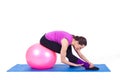 Young woman exercising with fit-ball