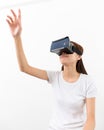 Young woman experience though the visual reality device